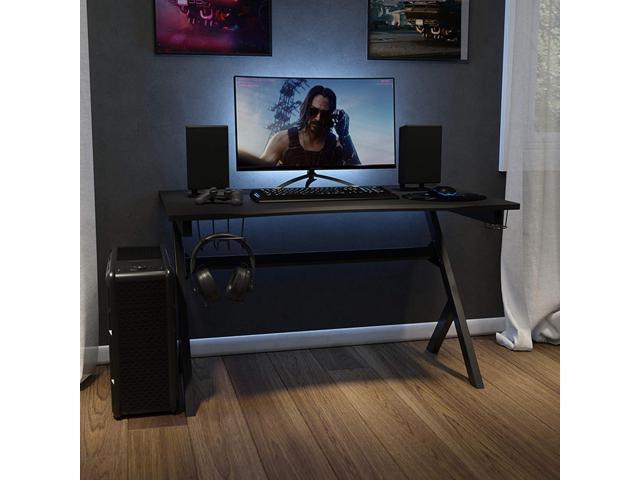 Flash Furniture Duncan Gaming Desk 45.25' x 29' Computer Table Gamer Workstation with Headphone Holder and 2 Cable Management Holes, Set of 1,Black
