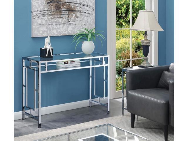 Convenience Concepts Town Square Chrome Desk With Shelf, Clear Glass / Chrome Frame