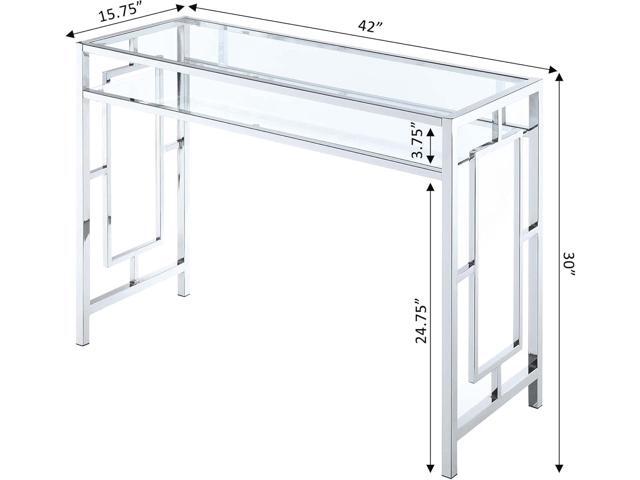 Convenience Concepts Town Square Chrome Desk With Shelf, Clear Glass / Chrome Frame