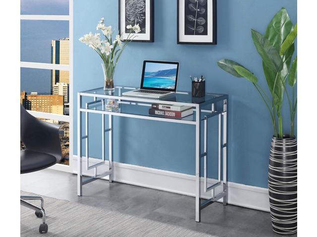 Convenience Concepts Town Square Chrome Desk With Shelf, Clear Glass / Chrome Frame