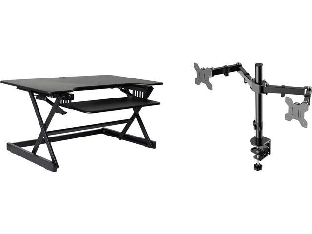 Rocelco 40' Large Height Adjustable Standing Desk Converter with Dual Monitor Mount BUNDLE - Quick Sit Stand Up Computer Workstation Riser -...