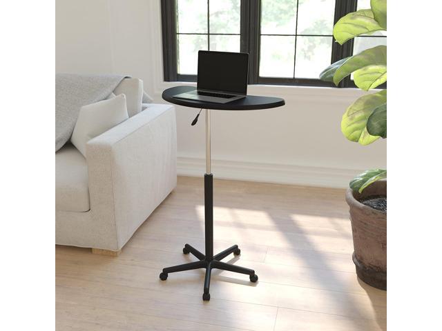 Flash Furniture Eve Sit to Stand Mobile Laptop Desk/Speaker's Lectern with Wheels, Modern Height-Adjustable Portable Standing Computer Desk, Black