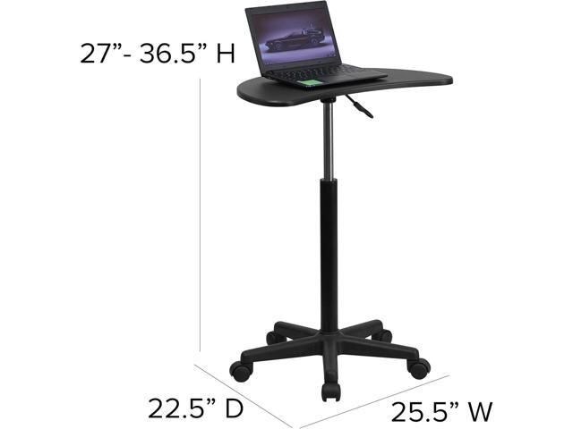 Flash Furniture Eve Sit to Stand Mobile Laptop Desk/Speaker's Lectern with Wheels, Modern Height-Adjustable Portable Standing Computer Desk, Black