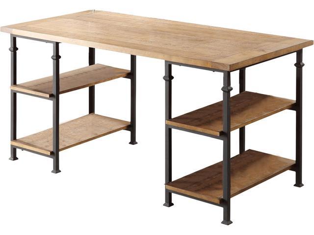HOMELEGANCE Factory Metal Frame Writing Desk, Rustic Brown