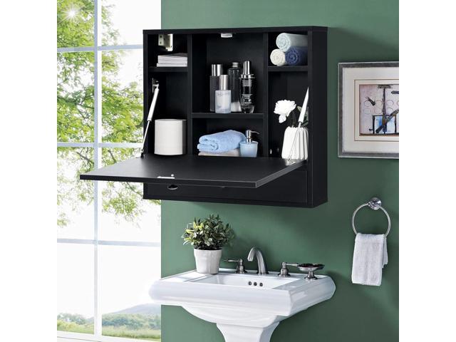 IFANNY Wall Mounted Desk, Wall Computer Desk w/Storage Drawer & Shelves, Compact Floating Desk for Wall, Space Saving Wall Desk Fold Down, Wall...