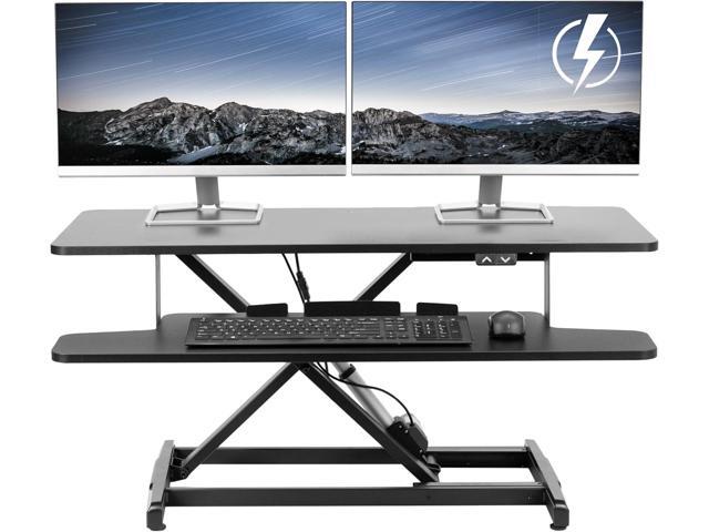 36 inch Electric Motor Desk Converter, Height Adjustable Riser, Sit to Stand Dual Monitor and Laptop Workstation with Wide Keyboard Tray, Black,...