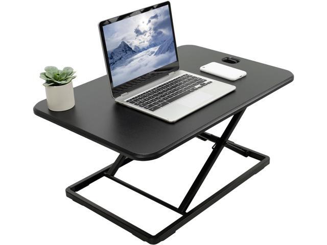 Ultra-Slim Single Top Height Adjustable Standing Desk Riser, Compact Sit Stand Desktop Converter for Monitor or Laptop, Black, DESK-V001J