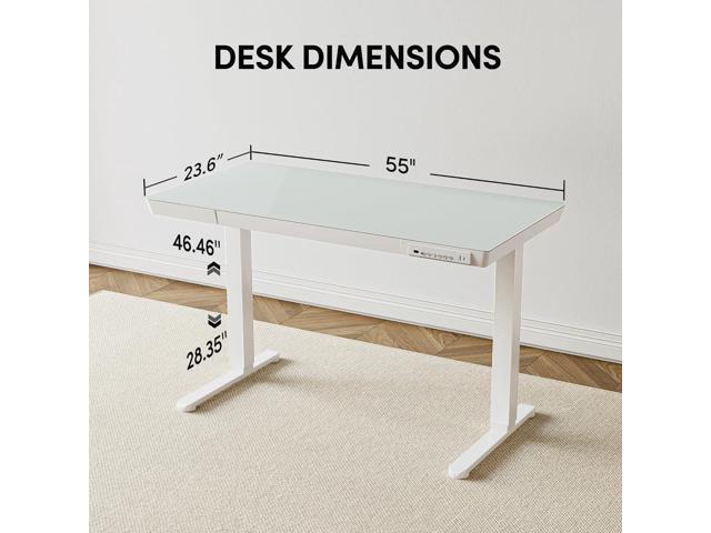 BANTI Electric Standing Desk with Drawers, 55 inch Whole-Piece Glass Desktop, Height Adjustable Stand up Sit Stand Home Office Ergonomic...