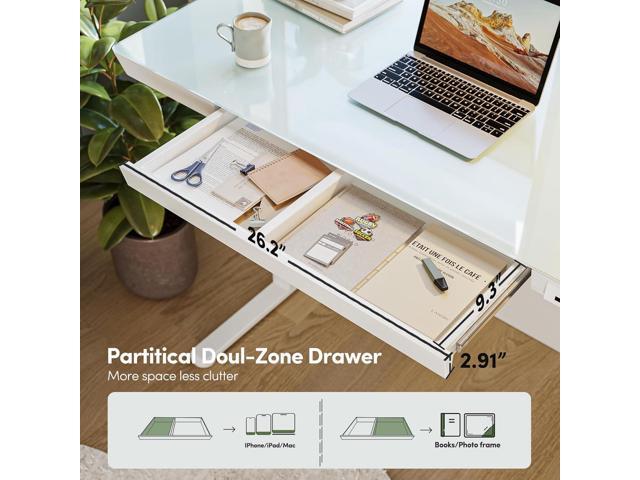 BANTI Electric Standing Desk with Drawers, 55 inch Whole-Piece Glass Desktop, Height Adjustable Stand up Sit Stand Home Office Ergonomic...