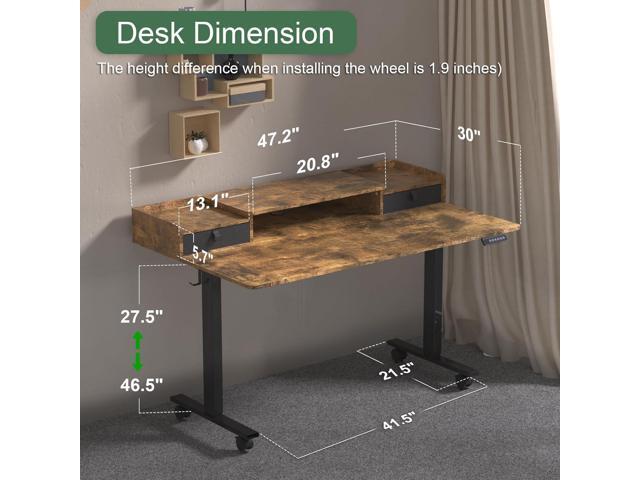 ExaDesk 48×30 Inch Electric Standing Desk with 2 Drawers, Adjustable Height Widened Stand Up Desk with Storage Shelf, Sit to Stand Ergonomic...
