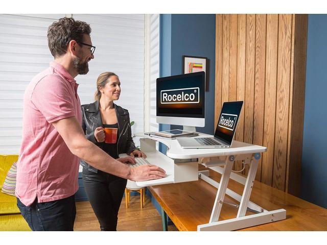 Rocelco 37.5' Deluxe Height Adjustable Standing Desk Converter - Quick Sit Stand Up Dual Monitor Riser - Gas Spring Assist Computer Workstation -...