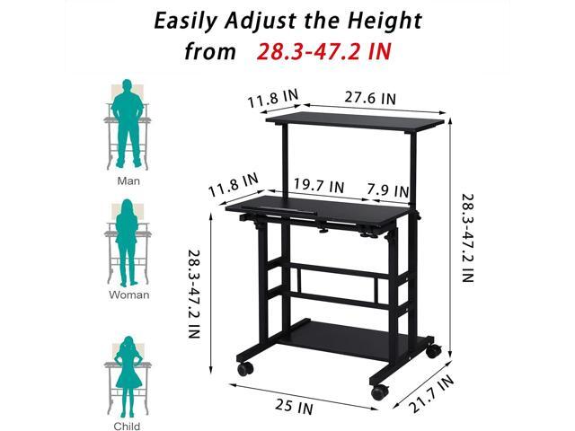 UNICOO Portable Mobile Standing Desk, Versatile Stand Up Desk Converter with Adjustable Height, Ergonomic Home Office Workstation on Wheels for...