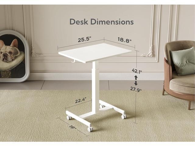 Claiks Mobile Standing Desk, Small Rolling Standing Desk, Mobile Desk Workstation with Wheels, Pneumatic Mobile Laptop Desk for Home Office with...