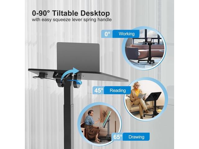 JYLH JOYSEEKER Foldable Mobile Standing Desk, Pneumatic Height Adjustable Rolling Sit Stand Desk, 90° Tiltable Portable Laptop Desk on Wheels,...