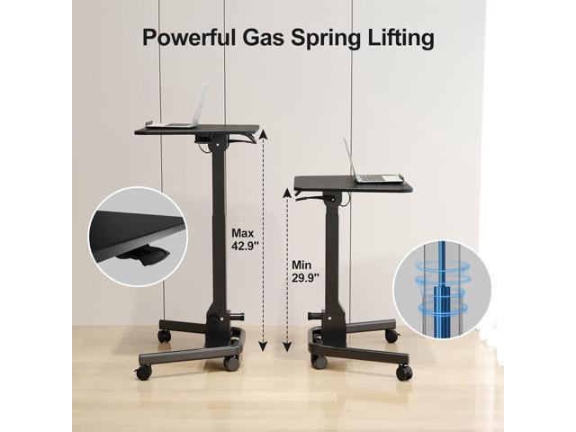 JYLH JOYSEEKER Foldable Mobile Standing Desk, Pneumatic Height Adjustable Rolling Sit Stand Desk, 90° Tiltable Portable Laptop Desk on Wheels,...