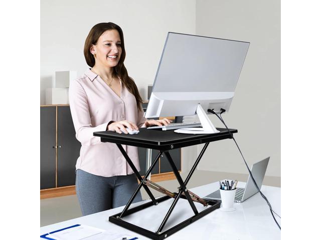 STANDNEE Standing Desk Converter Height Adjustable Stand Up Desk Riser - Supports 300 lbs, Fully Assembled Monitor/Laptop Riser Workstation, Black.