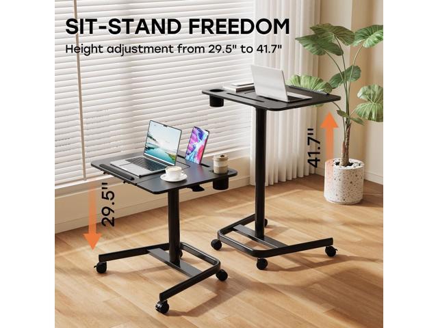 JOY worker Mobile Standing Desk, Height Adjustable Table, 60° Tiltable Rolling Laptop Desk, Portable Sit Stand Desk with Wheels Cup Holder for Bed...
