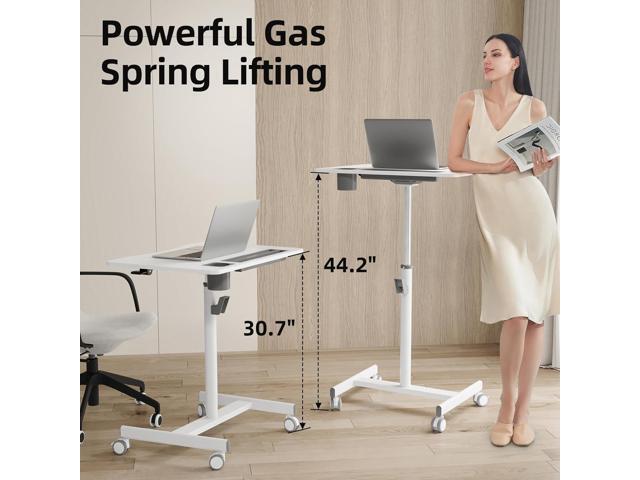 JYLH JOYSEEKER Mobile Standing Desk, 28 inch Pneumatic Sit Stand Desk Riser Height Adjustable Rolling Laptop Cart with Lockable Wheels for Home...