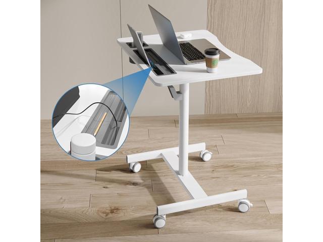JYLH JOYSEEKER Mobile Standing Desk, 28 inch Pneumatic Sit Stand Desk Riser Height Adjustable Rolling Laptop Cart with Lockable Wheels for Home...