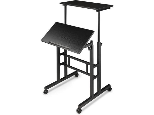 MoNiBloom Mobile Desk Workstation Height Adjustable Rolling Laptop Stand Table with Wheels for Home Office Laptop Cart, Computer Desk, Black