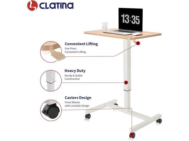 CLATINA Mobile Laptop Desk Pneumatic Sit to Stand Table Height Adjustable Rolling Cart with Lockable Wheels for Home Office Computer Workstation...