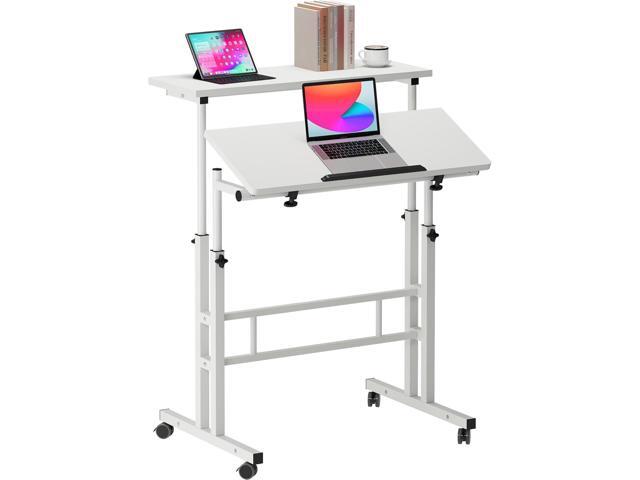 sogesfurniture Mobile Stand Up Desk, Adjustable Laptop Desk with Wheels Home Office Workstation, Rolling Table Laptop Cart for Standing or Sitting,...
