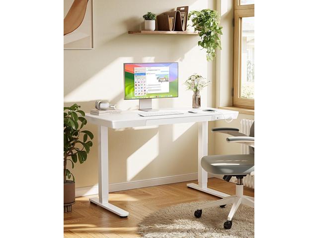 Marsail Standing Desk with Drawer, 48 x 24 inch Whole Piece Tabletop Electric Standing Desk, Height Adjustable Desk with USB Charging Ports, Sit...