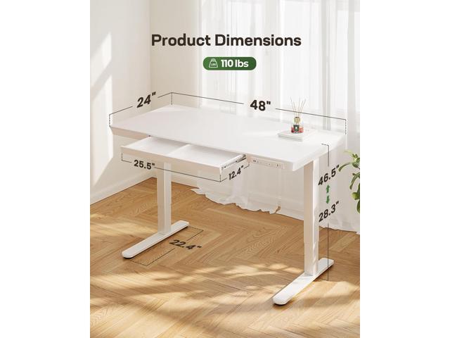 Marsail Standing Desk with Drawer, 48 x 24 inch Whole Piece Tabletop Electric Standing Desk, Height Adjustable Desk with USB Charging Ports, Sit...