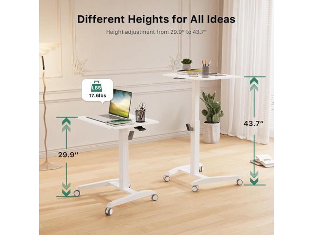 Gibbon Mounts Mobile Standing Desk, Height Adjustable Rolling Laptop Desk, 27 inches Portable Sit Stand Desk with Wheels and Hook, Pneumatic...