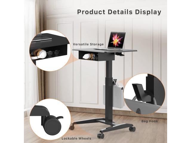 JOY worker Height Adjustable Rolling Laptop Desk with Shelf,Mobile Standing Desk,Pneumatic Mobile Laptop Table with Wheels for Couch Home Office...