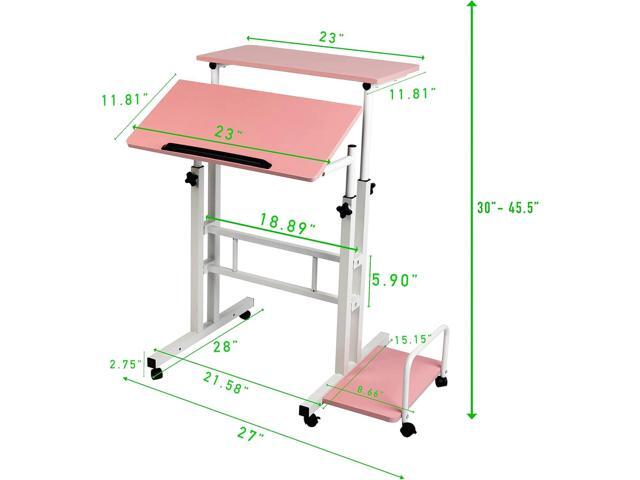 Mind Reader Woodland Collection, Mobile Sit/Stand Desk, Height Adjustable Lockable Casters, Portable, 15' L x 22' W x 39' H, Pink