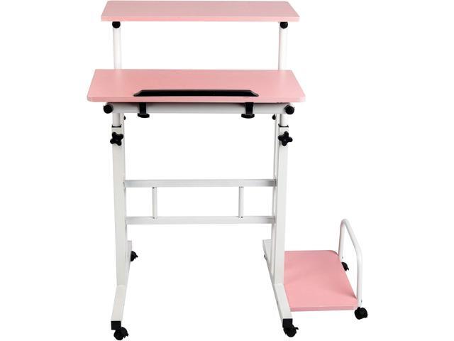 Mind Reader Woodland Collection, Mobile Sit/Stand Desk, Height Adjustable Lockable Casters, Portable, 15' L x 22' W x 39' H, Pink