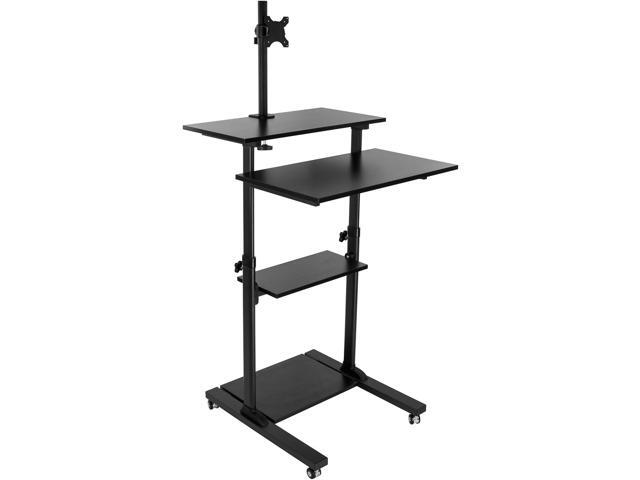 Mount-It Mobile Stand Up Desk / Height Adjustable Computer Work Station Rolling Presentation Cart With Monitor Arm (MI-7942B), Black