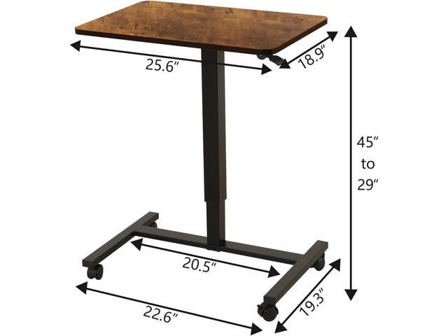 Mobile Standing Desk, 28x20 Pneumatic Laptop Height Adjustable Sit to Stand Table with Lockable Wheels and Gas Spring Riser (Rustic Brown)