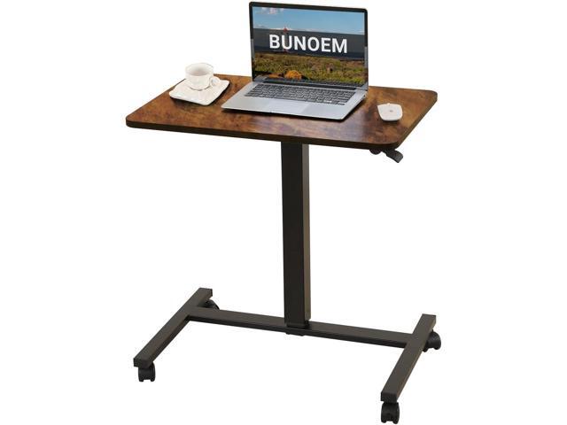 Mobile Standing Desk, 28x20 Pneumatic Laptop Height Adjustable Sit to Stand Table with Lockable Wheels and Gas Spring Riser (Rustic Brown)