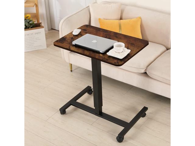 Mobile Standing Desk, 28x20 Pneumatic Laptop Height Adjustable Sit to Stand Table with Lockable Wheels and Gas Spring Riser (Rustic Brown)