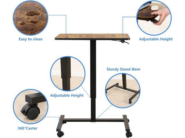 Mobile Standing Desk, 28x20 Pneumatic Laptop Height Adjustable Sit to Stand Table with Lockable Wheels and Gas Spring Riser (Rustic Brown)