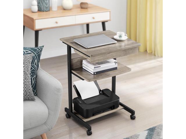 Yaheetech Rolling Computer Desk with Drawer & Keyboard Tray, Mobile Laptop Desk Cart Standing Computer Workstation for Home Office, Gray