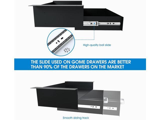 GOME Under Desk Drawer Storage with Laptop/Book/Folders Shelf, Double Layer Easy Slide-Out Undermount Drawer Organizer with Ball Sliding Track for...