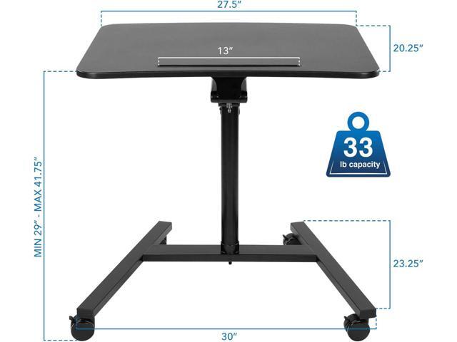 Mount-It! Mobile Standing Laptop Desk, Height Adjustable Rolling Sit Stand Workstation with Casters, 27.5 Wide with Gas Spring Lift Mechanism, Black
