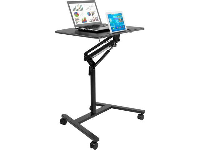 Mount-It! Mobile Standing Laptop Desk, Height Adjustable Rolling Sit Stand Workstation with Casters, 27.5 Wide with Gas Spring Lift Mechanism, Black