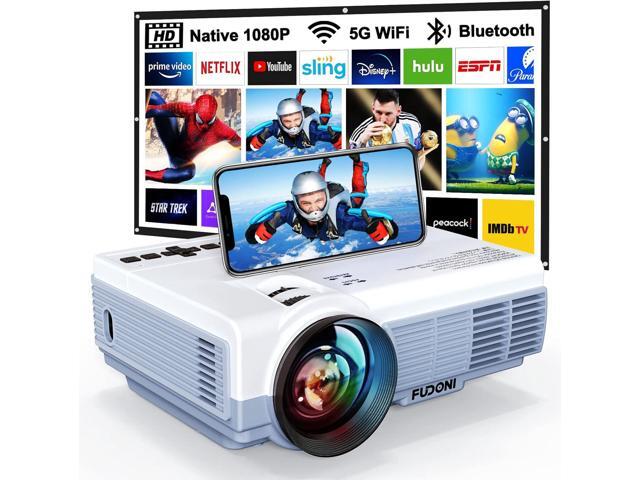 Projector with WiFi and Bluetooth, 5G WiFi Native 1080P 10000L 4K Supported, FUDONI Portable Outdoor Projector with Screen for Home Theater,.