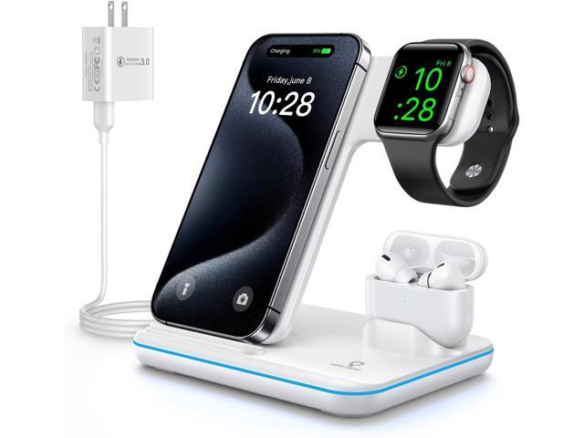 Wireless Charger 3 in 1, 15W Fast Charging Station for Apple Watch 9/8/Ultra 2/Ultra/SE/7/6/5/4/3/2, for AirPods 3/2/1/Pro/Pro 2, for iPhone...
