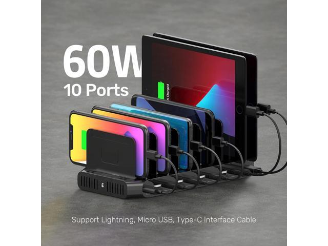 Unitek USB Charging Station, 10 USB Fast Ports Charge Docking Station and Adjustable Dividers, Multi Device Charger Organizer Compatible with iPad,...