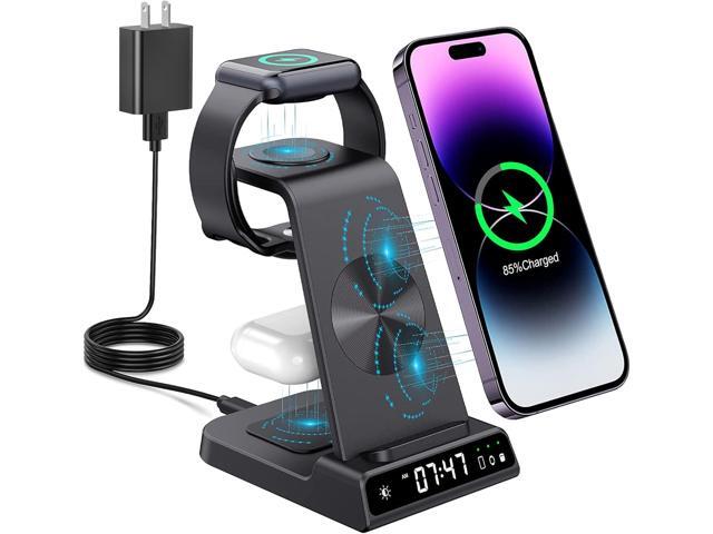 Wireless Charging Station, YiJYi 3 in 1 Watch Charger Stand with Digital Clock Suitable for iWatch SE/6/5/4/3/2/1,AirPods Pro, for iPhone...