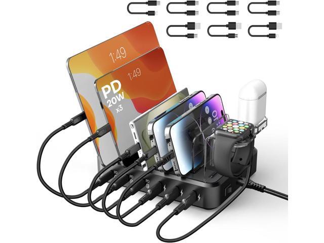 Charging Station for Multiple Devices,75W 6 Port Multi USB C Fast Charger Station with 7 Mixed Charging Cables,USB Charging Dock Compatible with...