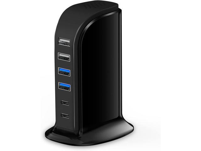 USB C Charger Block Upoy, Chargers for Multiple Devices Dual Type C 45W Total, 6 Ports USB Charging Station for iPhone, Ipad, Iwatch, Desk.