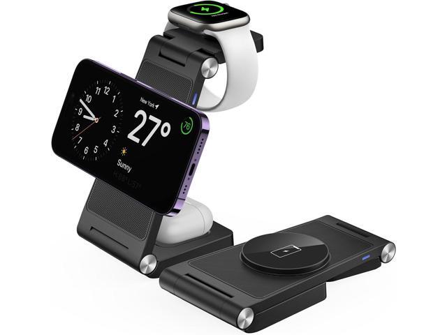 Magnetic Wireless Charger Stand, 3 in 1 Foldable Wireless Charging Station, Travel Charger for Multiple Devices for iPhone 15 14 13 12 Series,...