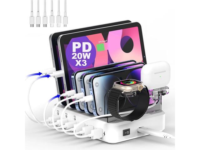 USB C Charging Station - 81W 6 Port Charger Station with 20W*3 PD USB C Fast Port, 6 Short Cables, Charging Dock Designed for Apple iPhone iPad...