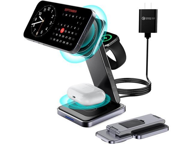 3 in 1 Magnetic Wireless Charger,Foldable Mag-Safe Wireless Charging Station for Apple Watch Series 9/Ultra 2/8/7/SE/SE2,Apple 15 Pro...